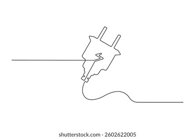 Continuous one line drawing of Electric plug in. Single line drawing illustration of Electrical plug. Go green energy concept vector art. Doodle line illustration.