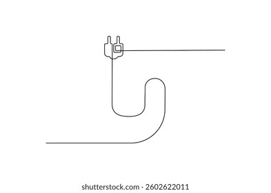 Continuous one line drawing of Electric plug in. Single line drawing illustration of Electrical plug. Go green energy concept vector art. Doodle line illustration.