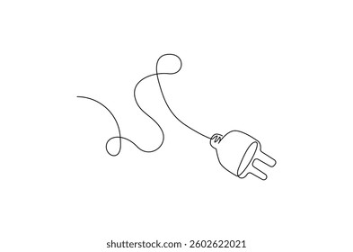 Continuous one line drawing of Electric plug in. Single line drawing illustration of Electrical plug. Go green energy concept vector art. Doodle line illustration.