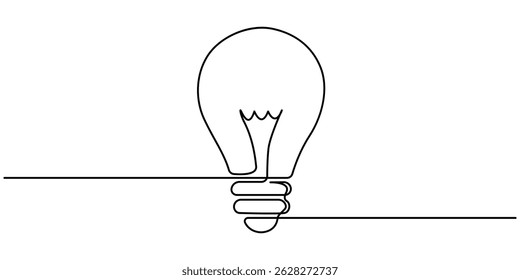 desenho contínuo de uma linha de lâmpada elétrica. Conceito de emergência de ideias. Ilustração vetorial. lâmpada com uma linha editável contínua. Ícone minimalista. 