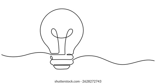 desenho contínuo de uma linha de lâmpada elétrica. Conceito de emergência de ideias. Ilustração vetorial. lâmpada com uma linha editável contínua. Ícone minimalista. 