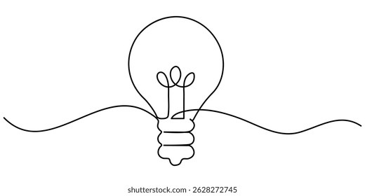 desenho contínuo de uma linha de lâmpada elétrica. Conceito de emergência de ideias. Ilustração vetorial. lâmpada com uma linha editável contínua. Ícone minimalista. 