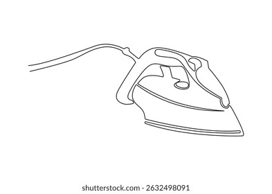 Dibujo continuo de una línea de plancha de ropa eléctrica. Ilustración de dibujo de una sola línea de plancha de vapor. Arte vectorial de concepto de electricidad. ilustración de línea Doodle.