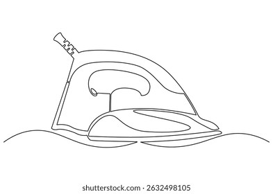 Dibujo continuo de una línea de plancha de ropa eléctrica. Ilustración de dibujo de una sola línea de plancha de vapor. Arte vectorial de concepto de electricidad. ilustración de línea Doodle.
