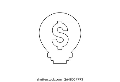 Desenho contínuo de uma linha de lâmpada elétrica com sinal de dólar Conceito de emergência ideia, Dinheiro fazendo ideia, Lâmpada criativa, Negócios e conceito financeiro.