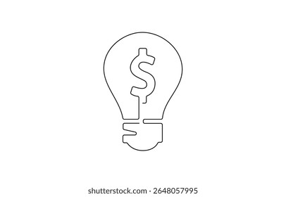 Desenho contínuo de uma linha de lâmpada elétrica com sinal de dólar Conceito de emergência ideia, Dinheiro fazendo ideia, Lâmpada criativa, Negócios e conceito financeiro.