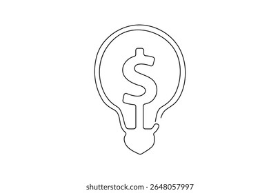 Desenho contínuo de uma linha de lâmpada elétrica com sinal de dólar Conceito de emergência ideia, Dinheiro fazendo ideia, Lâmpada criativa, Negócios e conceito financeiro.