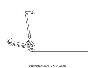 Dibujo continuo de una línea de vehículo económico de scooter eléctrico. Ilustración de dibujo de una sola línea de scooter eléctrico. Divirtiéndose conduciendo el Arte vectorial del concepto de la vespa eléctrica.