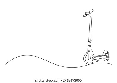Dibujo continuo de una línea de vehículo económico de scooter eléctrico. Ilustración de dibujo de una sola línea de scooter eléctrico. Divirtiéndose conduciendo el Arte vectorial del concepto de la vespa eléctrica.
