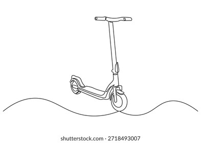 Dibujo continuo de una línea de vehículo económico de scooter eléctrico. Ilustración de dibujo de una sola línea de scooter eléctrico. Divirtiéndose conduciendo el Arte vectorial del concepto de la vespa eléctrica.