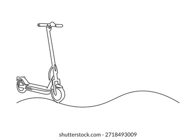Kontinuierliche einzeilige Zeichnung von Elektroroller sparsames Fahrzeug. Einzeilige Zeichnung Illustration von Elektroroller. Mit Spaß fahren Elektroroller Konzept Vektor Kunst. Doodle Linie Illustration.