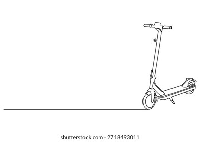 Dibujo continuo de una línea de vehículo económico de scooter eléctrico. Ilustración de dibujo de una sola línea de scooter eléctrico. Divirtiéndose conduciendo el Arte vectorial del concepto de la vespa eléctrica.