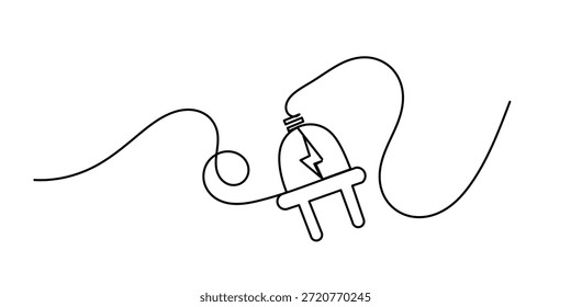 Dibujo continuo de una línea de enchufe eléctrico. Ilustración de dibujo de una sola línea de enchufe eléctrico.