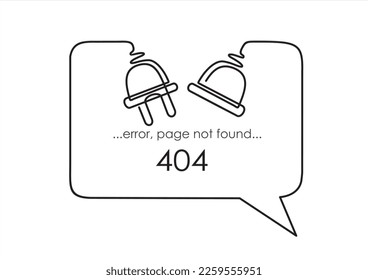 Continuous one line drawing of Electrical outlet and plug unplugged and speech bubble. 404 error, page not found, connection error or time out. Trendy line art vector on a white background. 