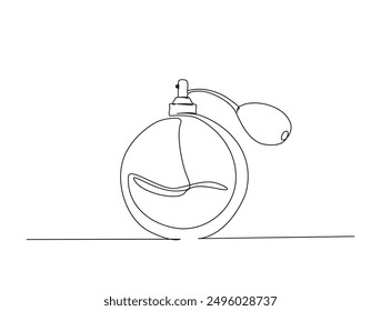 Continuous one line drawing of elegance perfume spray bottle. Vintage perfume spray single line vector illustration.