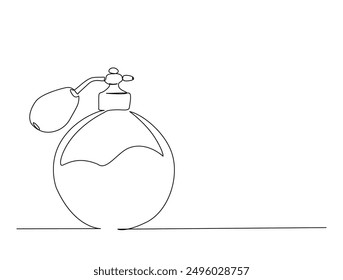 Continuous one line drawing of elegance perfume spray bottle. Vintage perfume spray single line vector illustration.