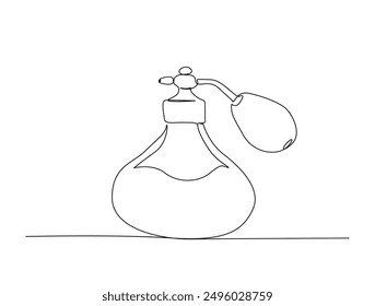Continuous one line drawing of elegance perfume spray bottle. Vintage perfume spray single line vector illustration.