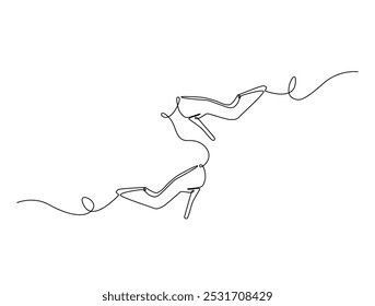 Continuous one line drawing of elegance high heel. lady shoes line art vector illustration. Editable vector. 
