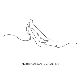 Continuous one line drawing of elegance high heel. lady shoes line art vector illustration. Editable vector. 
