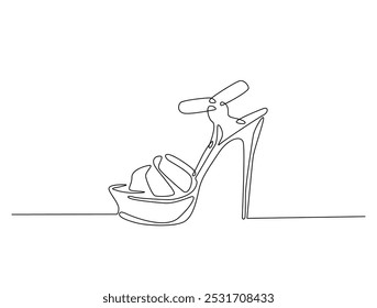 Continuous one line drawing of elegance high heel. lady shoes line art vector illustration. Editable vector. 
