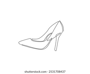 Continuous one line drawing of elegance high heel. lady shoes line art vector illustration. Editable vector. 
