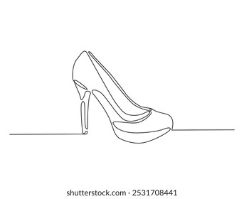 Continuous one line drawing of elegance high heel. lady shoes line art vector illustration. Editable vector. 
