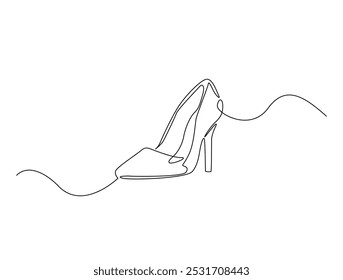 Continuous one line drawing of elegance high heel. lady shoes line art vector illustration. Editable vector. 
