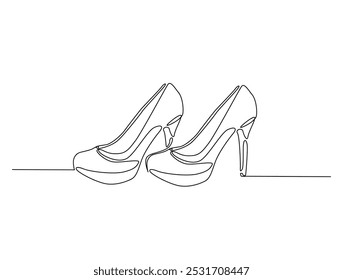 Continuous one line drawing of elegance high heel. lady shoes line art vector illustration. Editable vector. 
