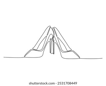 Continuous one line drawing of elegance high heel. lady shoes line art vector illustration. Editable vector. 
