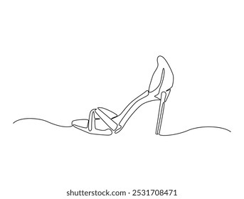 Continuous one line drawing of elegance high heel. lady shoes line art vector illustration. Editable vector. 
