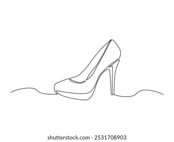 Continuous one line drawing of elegance high heel. lady shoes line art vector illustration. Editable vector. 
