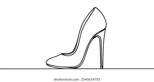 Kontinuierliche einzeilige Zeichnung von Eleganz High Heel. Dame Schuhe Linie Kunst Vektorgrafik.