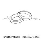 Continuous one line drawing of elegant wedding ring icon in silhouette on a white background. Linear stylized.