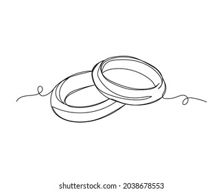 Dibujo continuo de una línea del elegante icono del anillo de boda en silueta sobre un fondo blanco. Linear estilizado.