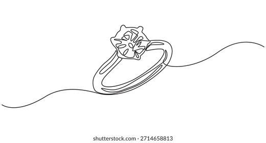 dibujo continuo de una línea Elegante anillo de compromiso de diamantes solitario, dibujo minimalista de una sola línea de un anillo de compromiso de diamantes, pro	
