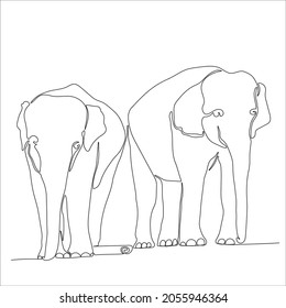 Continuous one line drawing of elephant, Vector illustration line art.
