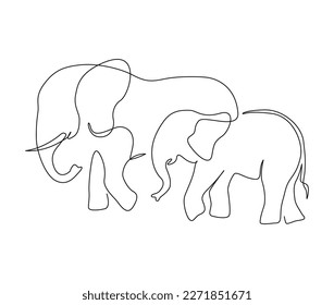 Continuous one line drawing of elephant. simple big elephant line art design. Editable active stroke vector.