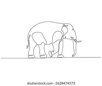 Continuous one line drawing of elephant animal. One line drawing illustration of elephant walking. World hypertension day concept single line. Editable outline