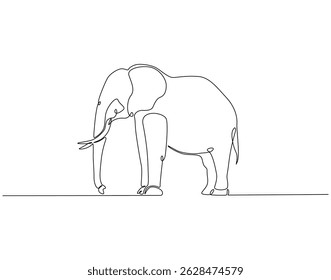 Dibujo continuo de una línea de animal elefante. Ilustración de dibujo de una línea de elefante caminando. Concepto del Día Mundial de la Hipertensión de una sola línea. Esquema editable