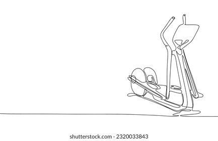 Continuous one line drawing of elliptical trainers. Fitness sport equipment concept minimalist design for logo isolated on white background. Vector illustration