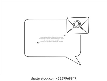 Continuous one line drawing of Email message and speech bubble. Trendy line art vector on a white background. Vector illustration.