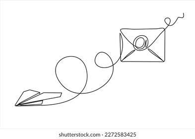 trazado continuo de una línea 
Mensaje de correo electrónico carta enviar ilustración esbozar dibujo.Plano y sobre de una línea de papel.  