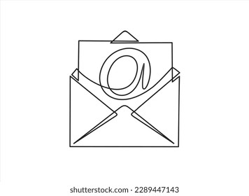 trazado continuo de una línea 
Mensaje de correo electrónico carta enviar ilustración esbozar dibujo.Un sobre de papel de línea