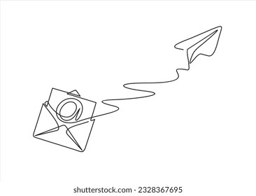 continuous one line drawing of 
Email message post letter send illustration sketch outline drawing.One line paper plane and envelope.  