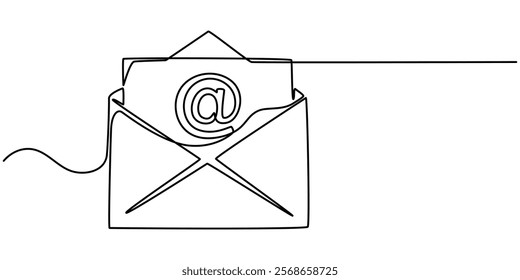 continuous one line drawing of 
Email message post letter send illustration sketch outline drawing.One line paper envelope, Continuous Line Drawing of E-Mail Icon. Hand Drawn Symbol pro Vector. 