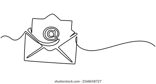 continuous one line drawing of 
Email message post letter send illustration sketch outline drawing.One line paper envelope, Continuous Line Drawing of E-Mail Icon. Hand Drawn Symbol pro Vector. 