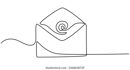 continuous one line drawing of 
Email message post letter send illustration sketch outline drawing.One line paper envelope, Continuous Line Drawing of E-Mail Icon. Hand Drawn Symbol pro Vector. 