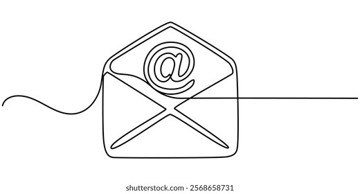 continuous one line drawing of 
Email message post letter send illustration sketch outline drawing.One line paper envelope, Continuous Line Drawing of E-Mail Icon. Hand Drawn Symbol pro Vector. 