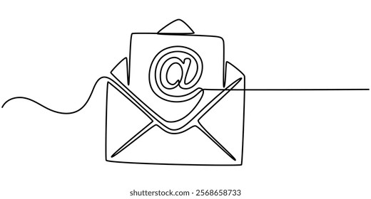 continuous one line drawing of 
Email message post letter send illustration sketch outline drawing.One line paper envelope, Continuous Line Drawing of E-Mail Icon. Hand Drawn Symbol pro Vector. 