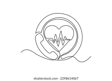 Continuous one line drawing emergency call pulse. SOS concept. Single line draw design vector graphic illustration.
